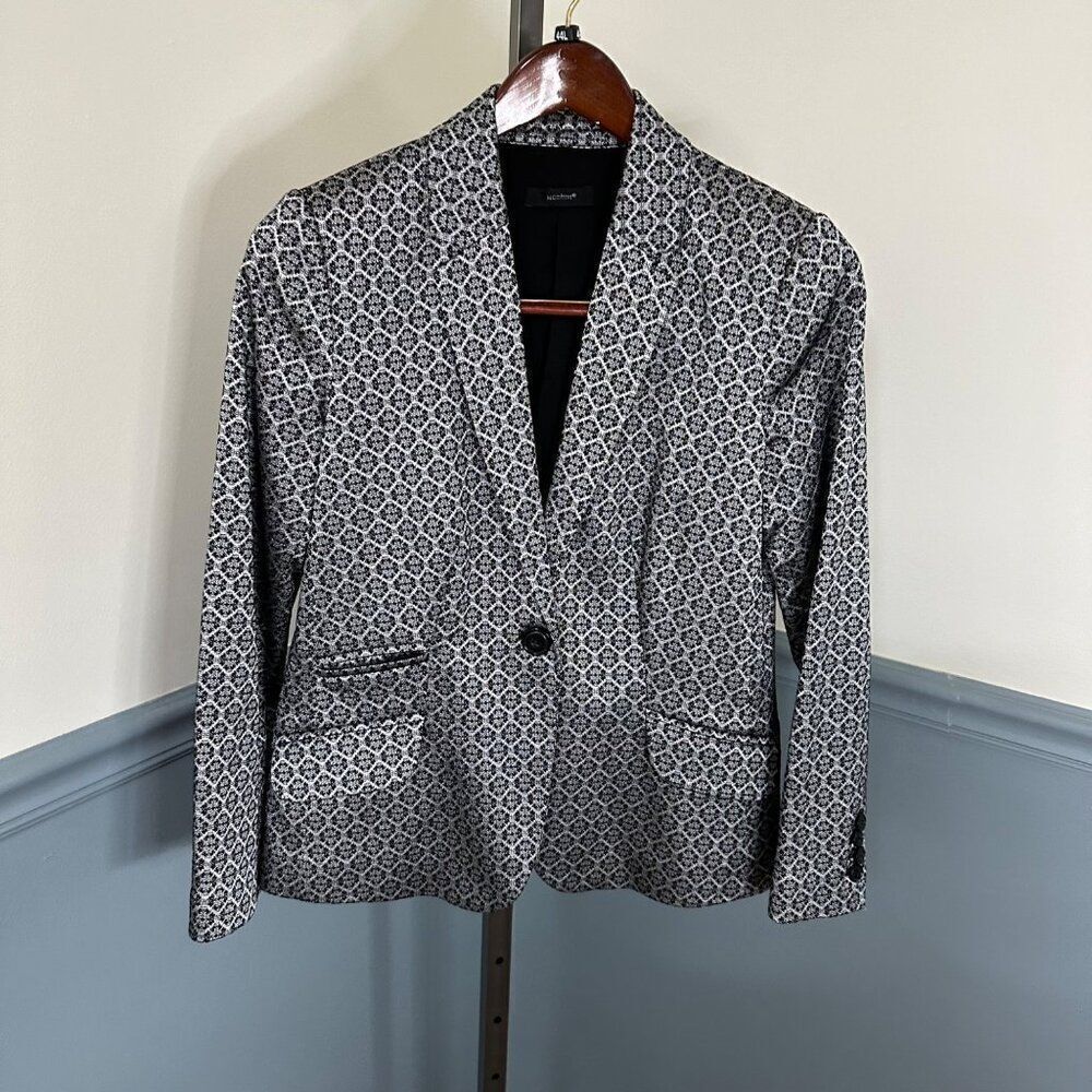 Modium Black Silver Blazer Jacket Jacquard Print Single Button Large